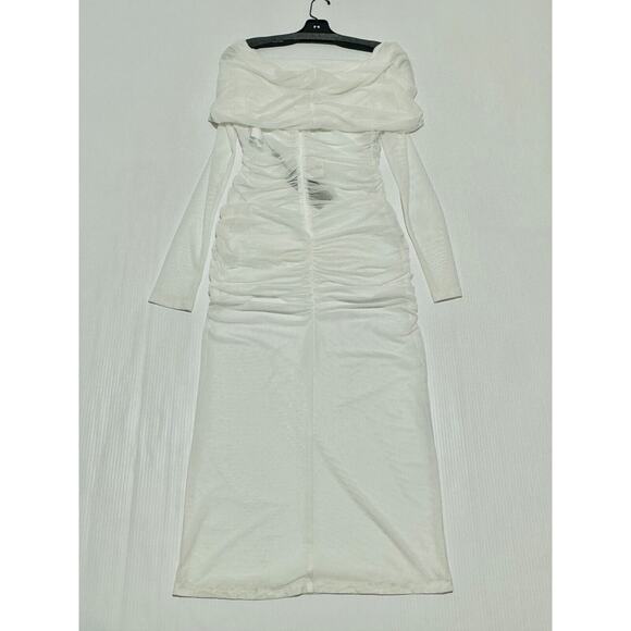 Dolce & Gabbana Tulle Midi Dress 44/ US 8 White Sheer Off The Shoulder NWT $2595 - Picture 8 of 12
